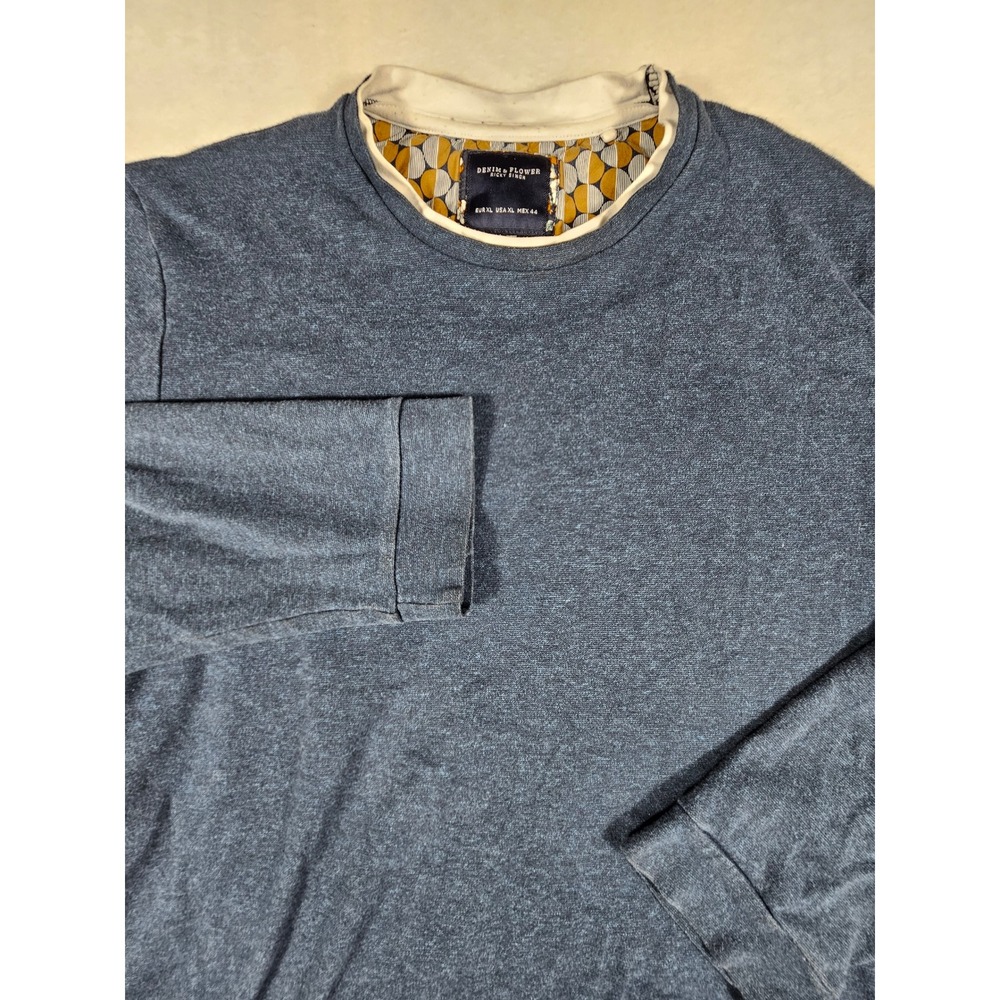 Denim & Flower Ricky Singh Mens Blue Marl Long Sleeve Crewneck Shirt‎ XL